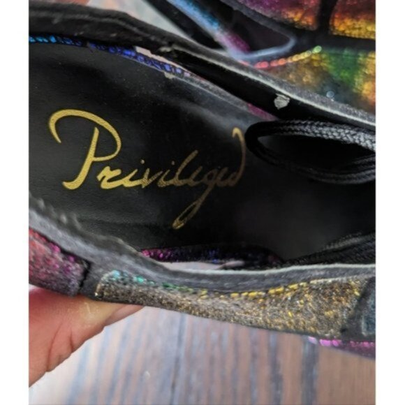 Privileged metallic sparkly rainbow lace up wedge heels - Picture 4 of 8